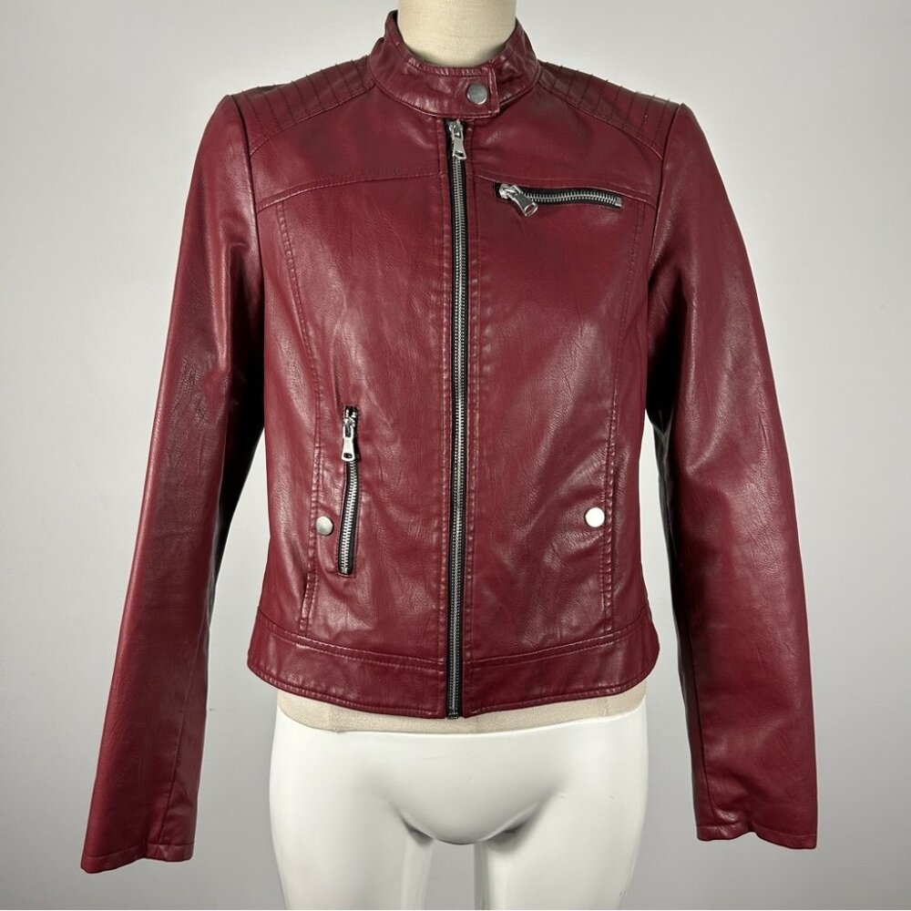 ❤️ Vero Moda Deep Red Faux Leather Jacket Size S